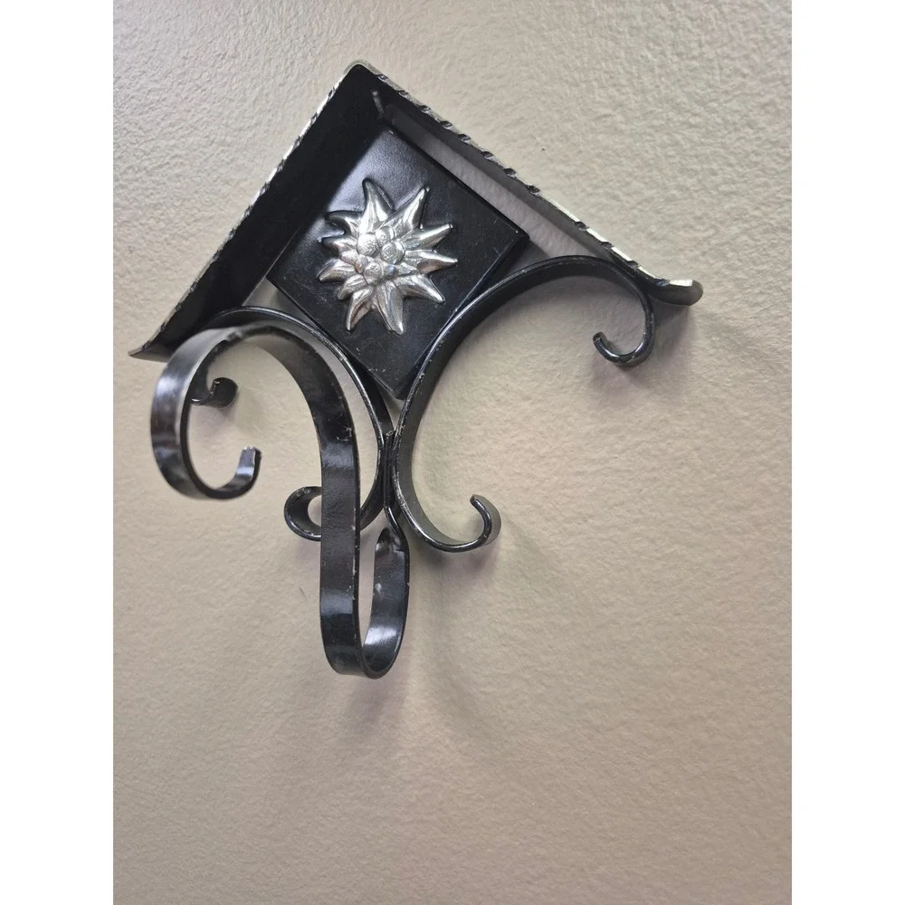 Vintage West Germany Edelweiss Wall Hooks Pair Black Metal Alpine Folk Decor Set